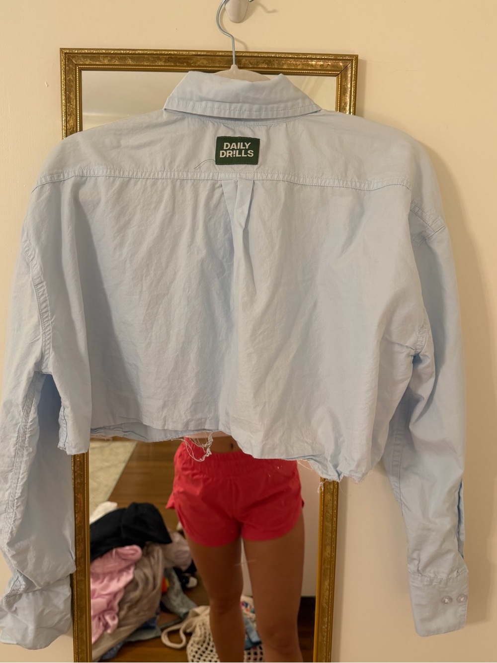Daily Drills Light Blue Cropped Button-Up Shirt